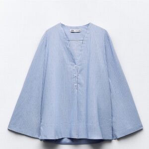 Zara Light Blue Pinstripe Top